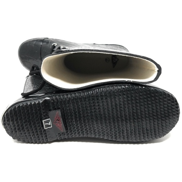 Women Rubber Rain Boots, 11" Black Crocodile Laces Booties Rainboots - Picture 4 of 4